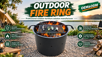 Anneau de feu en acier pour camping, robuste, rond, noir, pour terrains de camping