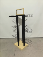 Étagère de présentation en métal à panier réglable - Support noir détachable avec base en bois pour magasin de vêtements, de chapeaux et de chaussures