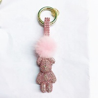 Porte-clés ours violent en diamant 2022, nouveau, avec pompon en cristal brillant, porte-clés ours brillant pour femme (KC048C)
