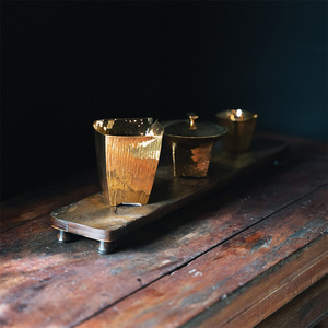 Retro rock-patterned <b>teacup</b> holder coaster, household bamboo heat-insulating tea tray, Kung Fu tea ceremony accessories - Product Image 3