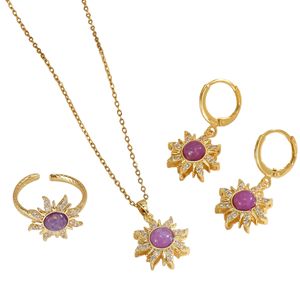 Fashion Personalized Copper Sunflower <strong>Opal</strong> Bamboo Chain Pendant <strong>Necklace</strong> Creative Retro Trend Party Jewelry Set - Product Image 5