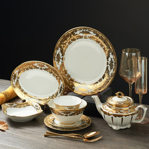 Factory Wholesale Luxury Gold Relief Dinner <b>Set</b> Eco-Friendly Bowls and Plates <b>for</b> Wedding Parties Customizable Modern Design - Product Image 2