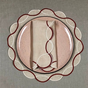 Hot Selling Modern Embroidered Edge Washed Flax Pure Circular <b>Table</b> Placemat Custom <b>Cloth</b> <b>Linen</b> Napkins Placemat - Product Image 2