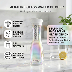 Carafe filtrante à eau en verre 1,5 L avec placage couleur OEM/ODM, filtration 6 étapes, élimination du chlore pour usage domestique et VR - Product Image 2