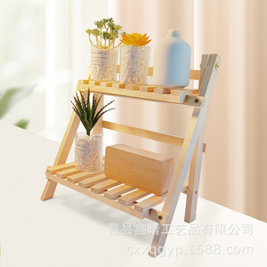 Estante de almacenamiento de madera, estante de escritorio de madera maciza de doble capa para sala de estar, organizador de cosméticos y estante decorativo para dormitorio - Product Image 3