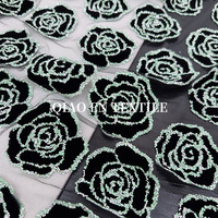 Bas en maille pour filles, broderie de roses noires perlées et sequins, tricoté 100% polyester, résistant à l'abrasion, séchage rapide, respirant