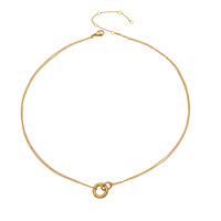 Collier minimaliste à pendentif cercle entrelacé bicolore or et argent, chaîne à maillons en acier inoxydable plaqué or 18 carats pour femmes