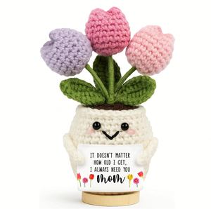 Handmade Emotional Positive <b>Support</b> Mom Crochet - Knitted Positive Tulip <b>Flowers</b> Crochet Doll Gifts for Mom From Daughter Son - Product Image 1