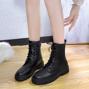 <span class=keywords><strong>Bottes</strong></span> <span class=keywords><strong>mi</strong></span>-mollet noires tendance à lacets pour <span class=keywords><strong>femme</strong></span> en cuir PU, <span class=keywords><strong>bottes</strong></span> à semelle épaisse, bottines plates en cuir pour <span class=keywords><strong>femme</strong></span> - Product Image 2