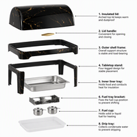 KUNTAI Réchaud de buffet rectangulaire de luxe noir en acier inoxydable martelé, alimenté à l'alcool, 9L, hydraulique, A++ Énergie