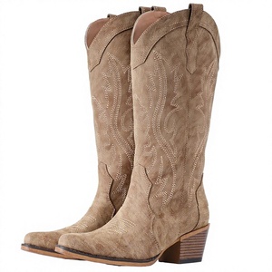 High Quality Women's Retro Western Cowboy Mid-Calf PU Upper Embroidered Pointed Toe Chunky Heel Anti-Slip Comfort Light - Product Image 2