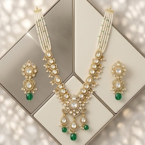 Royal 925 Silver Emerald Pearl <b>Necklace</b> Set Traditional Bridal Jewelry Designer Earrings for Women Collection - Product Image 5