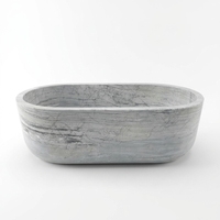 Baignoire autoportante ovale en marbre gris clair, veinage horizontal sculpté, pierre naturelle pour salle de bain, spa moderne