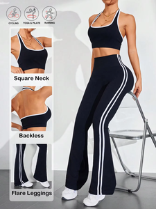 Ensembles de yoga et de fitness pour femmes : Soutien-gorge dos nu push-up, leggings et pantalons évasés – Tenues de sport sans coutures pour l'entraînement et la course à pied - Product Image 2