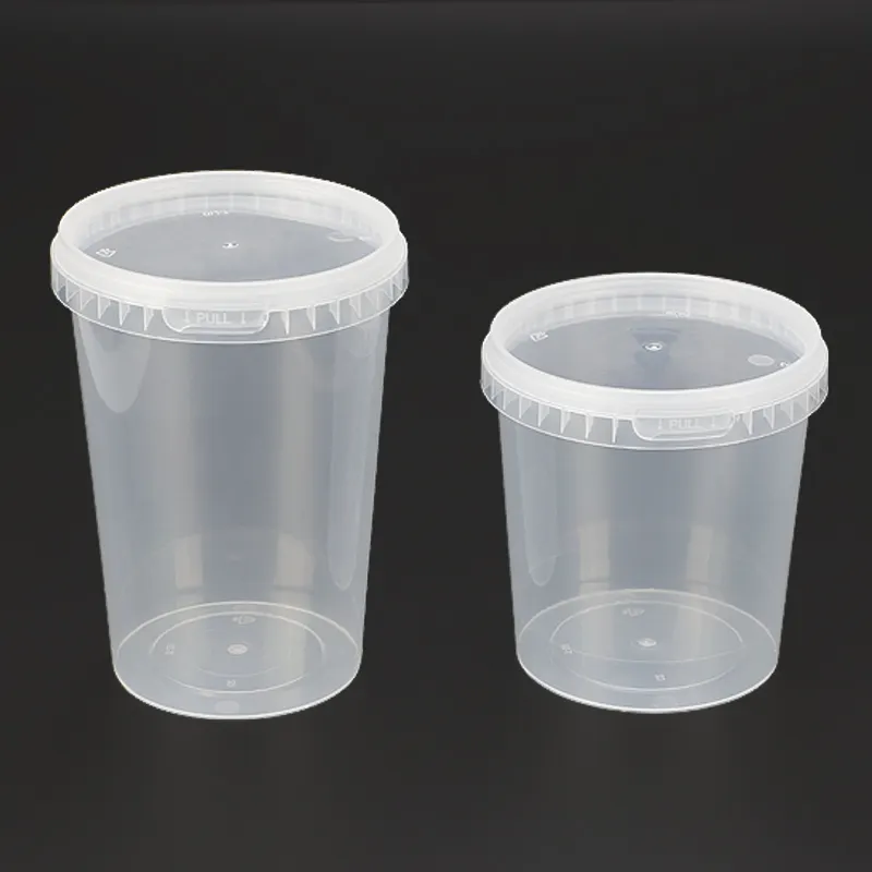Kurcalamaya dayanıklı plastik bardaklar 32 24 16 12 10 8 oz mikrodalga güvenli sızdırmaz çorba teslimat pp plastik yuvarlak gıda kabı