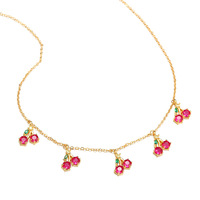 ODM INS kalung liontin rantai klavikula ceri zirkon warna kreatif berlapis emas 18K lucu Choker buah