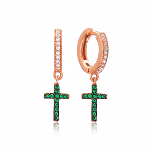 Boucles d'oreilles pendantes en forme de croix en zircon, fabrication turque, plaqué or, bijoux en argent sterling 925 pour mariage - Product Image 2