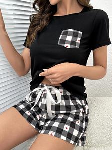 Nouvel Arrivage 2026 – Ensemble Pyjama Deux Pièces Femme Été Imprimé Manches Courtes et Short à Carreaux pour la Maison - Product Image 2