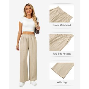 Pantalones Anchos de Lino y Algodón para Mujer FOXA, Cintura Alta, Estilo Palazzo, con Bolsillos, Transpirables, para Vacaciones en la Playa - Product Image 4
