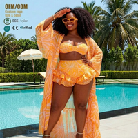 Baju Renang Karnaval Ukuran Besar 5XL 3 Potong Set Bermotif dengan Cover Up OEM ODM Logo Kustom Grosir untuk Pakaian Renang Miami Monday Wear