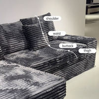 Canapé modulaire sectionnel en forme de L, canapé sans structure avec assise profonde en velours côtelé, canapé nuage pour salon et chambre, aucun assemblage requis