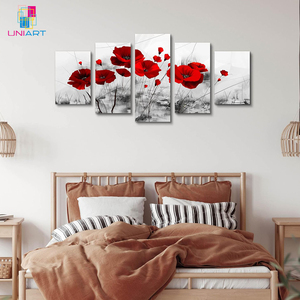 Peinture à l'huile sur toile abstraite UNIART, art mural, peinture à l'huile florale moderne de pavot <span class=keywords><strong>rouge</strong></span>, impression sur toile, ensemble d'œuvres d'art pour <span class=keywords><strong>la</strong></span> décoration de <span class=keywords><strong>la</strong></span> maison - Product Image 3