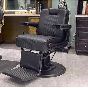 Sillón de Barbería Profesional Reclinable, Resistente, de Acero Inoxidable con Asiento de Cuero Sintético para Salón de Belleza y Barbería - Product Image 1