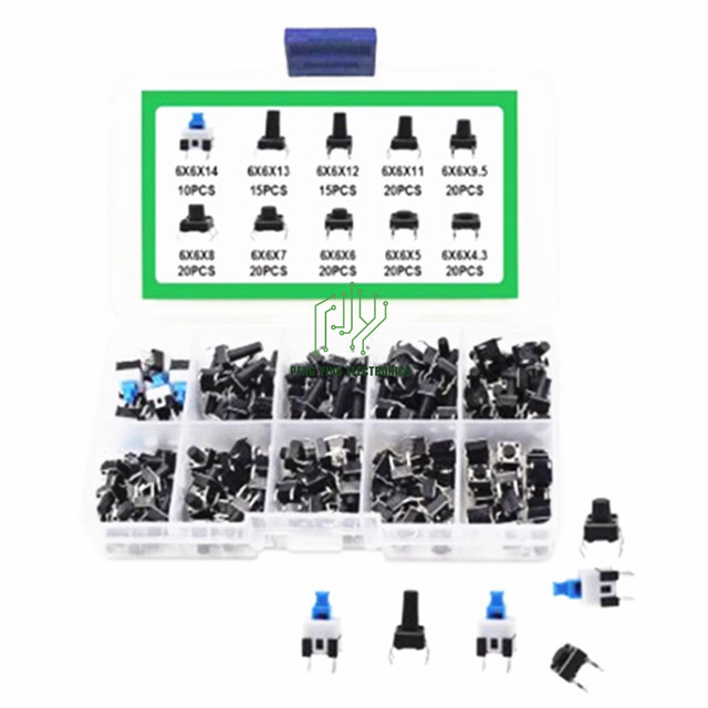 PengYing Supply IC Chips 10 Kinds of 180 Key Switches In-line Touch Switch Button Switch Classification Box Kit 6 * 6mm 7*7mm
