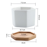 Pot de fleurs en céramique blanche pour plantes succulentes avec plateau en bambou, décoration