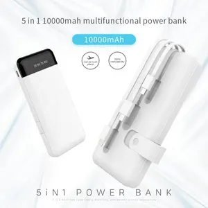 Hotriple J1 Power Bank multifungsi, portabel 10000mAh polimer dengan layar LED kabel bawaan dan pemegang ponsel