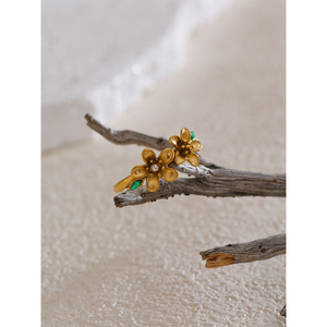 JINYOU 4190 Piedra <span class=keywords><strong>Natural</strong></span> Lapislázuli Doble Flor <span class=keywords><strong>Metal</strong></span> Ajustable Impermeable 18K Anillo Chapado En Oro - Product Image 2