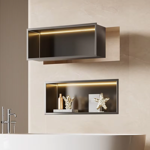 Niche de douche moderne noire en acier inoxydable 304 avec éclairage LED 24"x12" – Insert mural encastré pour salle de bain - Product Image 1