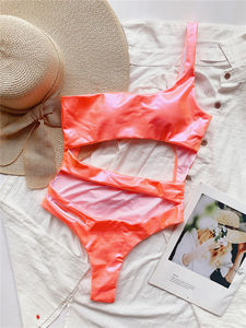 Bañador naranja de un hombro recortado vendaje para mujer 2025 traje de baño de dos piezas de corte alto para mujer Trikini - Product Image 5