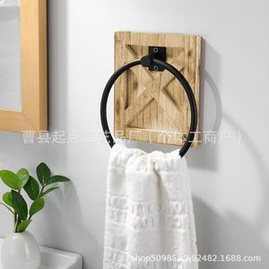 Porte-serviettes mural en bois, combinaison bois et fer, support de rangement de salle de bain multifonctionnel, écologique - Product Image 2