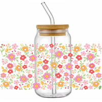 Autocollants imperméables vintage floraux UV DTF |   Étiquettes en cristal 3D résistantes aux rayures pour bouteilles en verre Libbey de 16 oz
