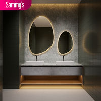 Unit Meja Rias Kamar Mandi Ramah Lingkungan Gaya Spanyol Modern dengan Wastafel Keramik, Finishing Melamin Lacquer, Cermin LED, Garansi 5 Tahun
