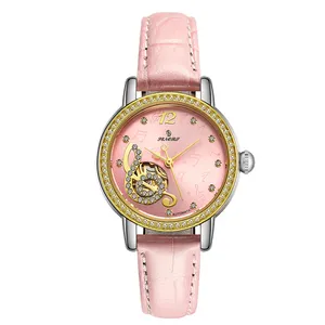 2021潮流时尚优雅女士手表奢华皮革表带钻石冰镇女士商务途亿机械手表