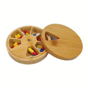 Hot Sale Bamboo Daily Vitamin Organizer Weekly Pill Storage Cases Portable Wooden Medicine Box Pill Box for Travel - Product Image 2