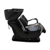 Fauteuil de lavage moderne et minimaliste en métal, en similicuir PU noir imperméable, pour spa, salon de coiffure et soins du visage