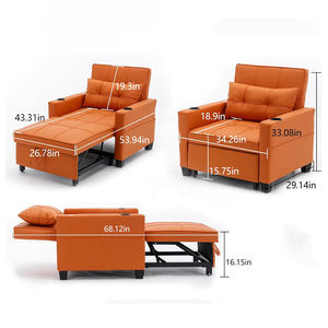 Moderno PU cuero naranja pequeño <span class=keywords><strong>plegable</strong></span> extraíble reclinable sala de estar sofá para dormir sofás sillón camas con otomana ajustable - Product Image 1