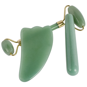Rouleau de Jade et Gua Sha Ensemble 100% aventurine Vert naturel Pierre de jade Rouleau Anti-Âge Anti-Rides Visage minceur <span class=keywords><strong>Col</strong></span> - Product Image 3