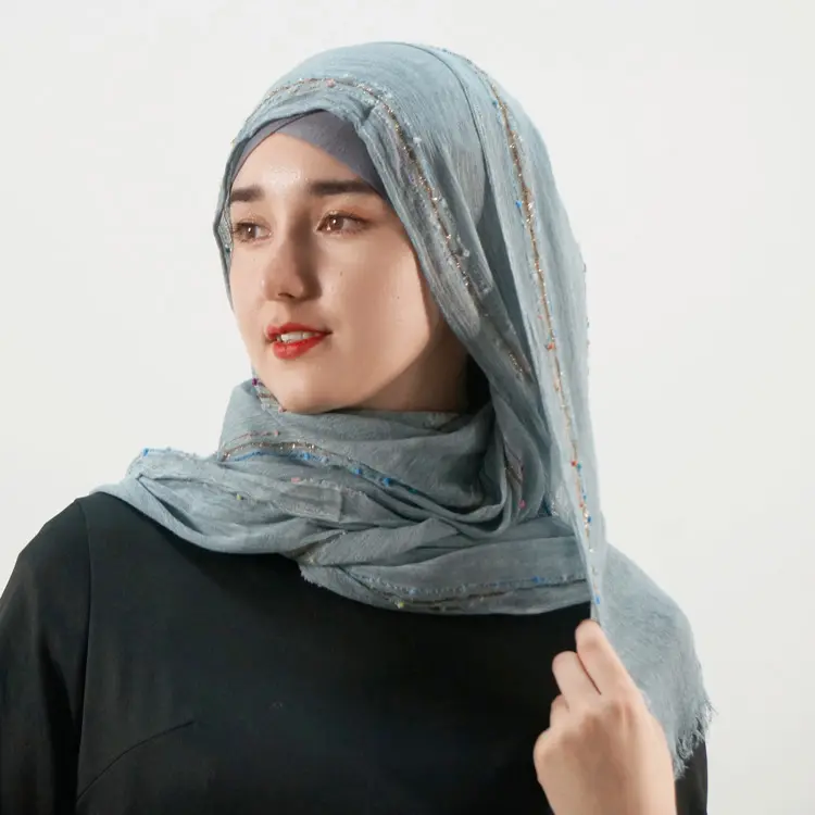 Venta al por mayor musulmán rayas viscosa khimar gasa Jersey algodón cabeza bufanda largo tudung chal para mujeres elegante pañuelo