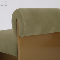 Fauteuil individuel de salon de style japonais moderne nordique Wabi Sabi, en velours avec accents métalliques dorés