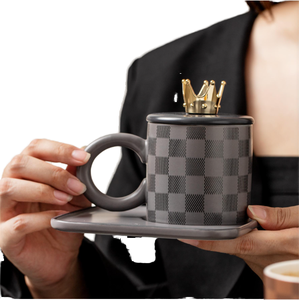 Nouvelle conception de gobelet en céramique écologique avec couvercle et <span class=keywords><strong>plateau</strong></span>, ensemble cadeau contemporain pour les cadeaux, capacité de 401 à 500 ml - Product Image 1