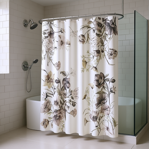 Cortina de Ducha de Algodón Estampada con Diseño Floral, Estilo Clásico, Decoración para Baño - Product Image 2