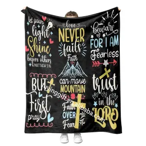 No Moq High Quality Blanket Religious Blanket Custom Jesus Bible Verse Cross Pattern Printing Flannel Throw Blankets