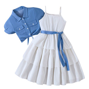 Set estivo da ragazza simile Top a maniche corte in Denim + gonna a canotta Set due pezzi <span class=keywords><strong>abbigliamento</strong></span> per bambini all'ingrosso - Product Image 5