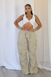 Ropa de calle moda única Vintage cordón cintura elástica Casual deporte <span class=keywords><strong>suelto</strong></span> recto cremallera <span class=keywords><strong>Cargo</strong></span> Pantalones de mujer - Product Image 2