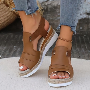 Sandalias de Plataforma con Cuña para Mujer Tallas Grandes, Punta Abierta, Correa de Velcro, Suela de Esparto Antideslizante, Transpirables, Estilo Retro - Product Image 2
