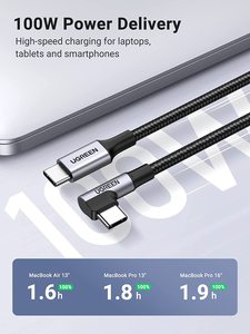 <span class=keywords><strong>UGREEN</strong></span> Cable <span class=keywords><strong>USB</strong></span> C de 100W, Cable de carga tipo C de 90 grados, trenzado de nailon, diseño de ángulo recto mejorado, Cable de longitud perfecta de 3,3 pies - Product Image 2